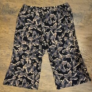 Wmns Black/orange Floral Flowy Cropped Length Pants elastIc waist plus size 3x